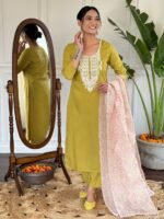 Elegant Women’s Liril & Petrol Slub Magic Embroidered Kurti Set with Pant & Dupatta by My Fashion - Image 15