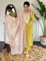 Elegant Women’s Liril & Petrol Slub Magic Embroidered Kurti Set with Pant & Dupatta by My Fashion - Image 12