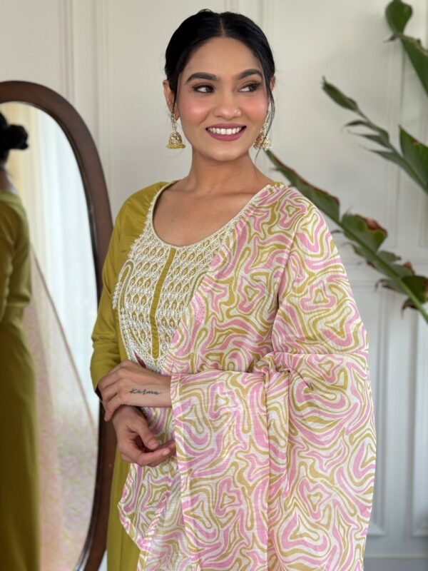 Women’s Liril & Petrol Slub Magic Embroidered Kurti Set with Pant & Dupatta7 Elegant Women’s Liril & Petrol Slub Magic Embroidered Kurti Set with Pant & Dupatta by My Fashion - Image 9