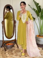 Elegant Women’s Liril & Petrol Slub Magic Embroidered Kurti Set with Pant & Dupatta by My Fashion - Image 11
