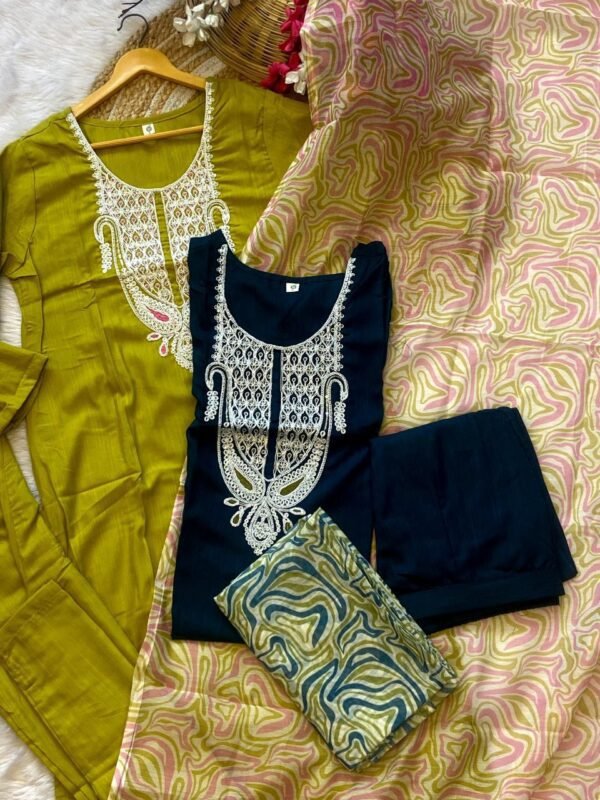 Women’s Liril & Petrol Slub Magic Embroidered Kurti Set with Pant & Dupatta9 Elegant Women’s Liril & Petrol Slub Magic Embroidered Kurti Set with Pant & Dupatta by My Fashion - Image 19