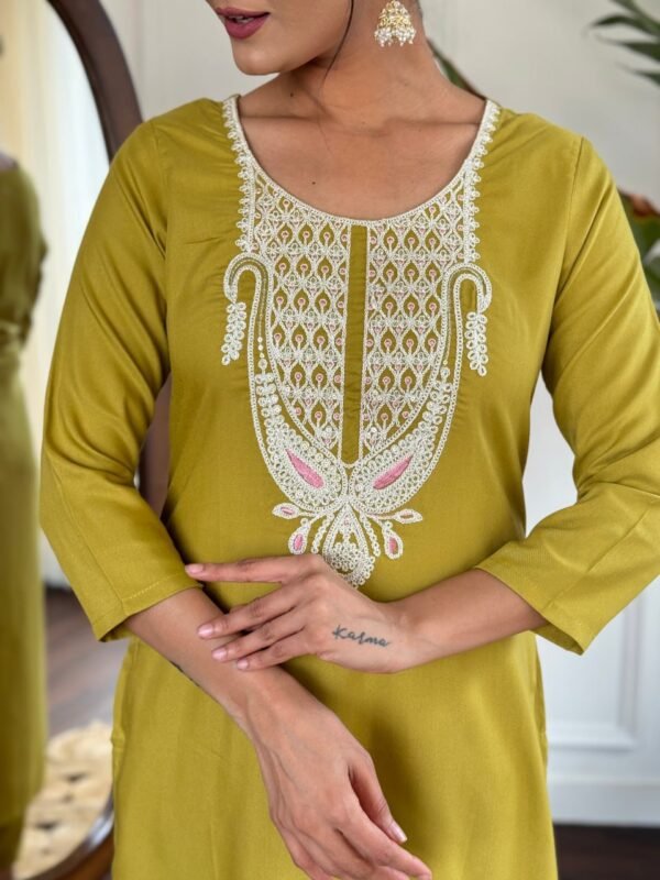 photo_6077726135610884509_y Elegant Women’s Liril & Petrol Slub Magic Embroidered Kurti Set with Pant & Dupatta by My Fashion - Image 18