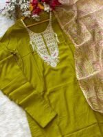 Elegant Women’s Liril & Petrol Slub Magic Embroidered Kurti Set with Pant & Dupatta by My Fashion - Image 16