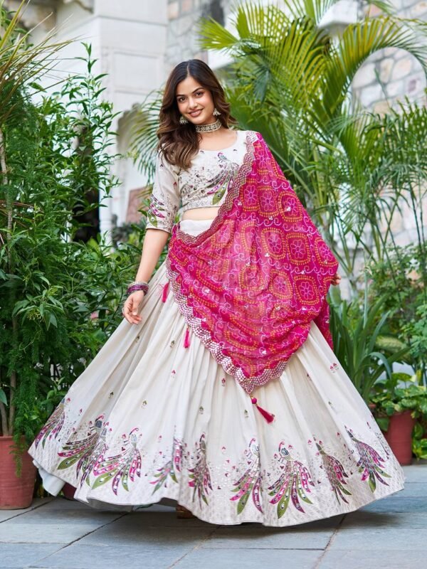 Off White Tissue Silk Festival Lehenga Choli1
