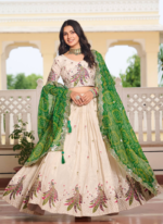 Off White Tissue Silk Festival Lehenga Choli12