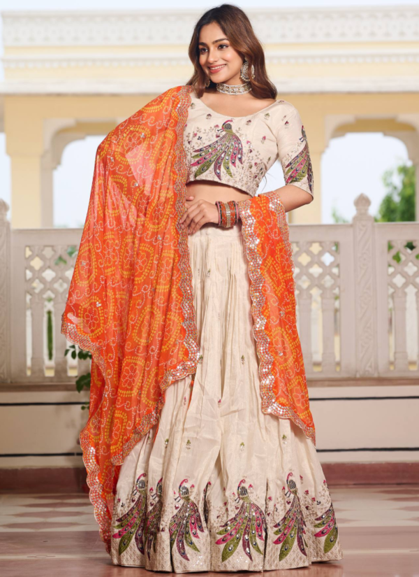 Off White Tissue Silk Festival Lehenga Choli21