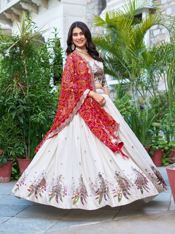Off White Tissue Silk Festival Lehenga Choli4