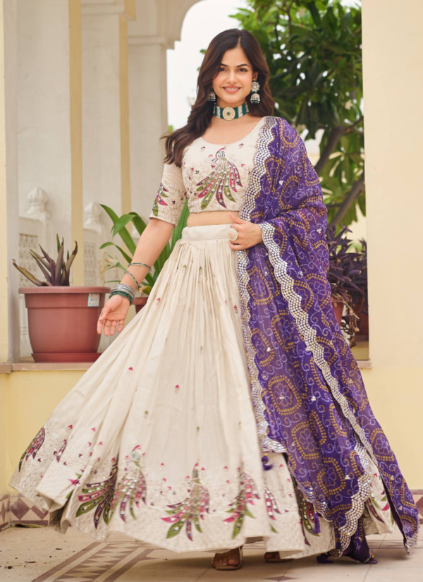 Off White Tissue Silk Festival Lehenga Choli7