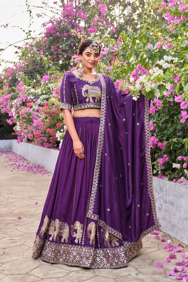 Elephant Embroidery Pure Vichitra Silk Lehenga Choli 1