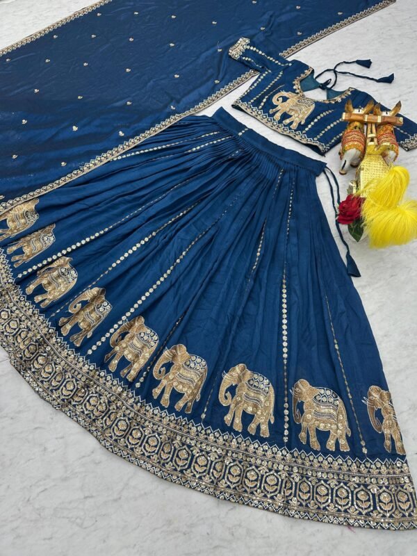 Elephant Embroidery Pure Vichitra Silk Lehenga Choli 10