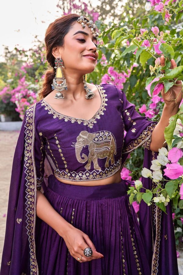 Elephant Embroidery Pure Vichitra Silk Lehenga Choli 4