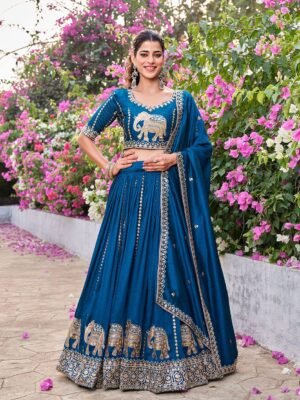 Elephant Embroidery Pure Vichitra Silk Lehenga Choli 5