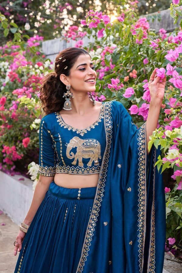 Elephant Embroidery Pure Vichitra Silk Lehenga Choli 7