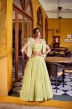 Pastel Pista Green Embroidered Lehenga Choli with Koti for Women1