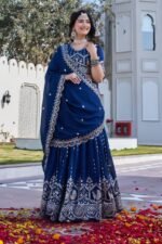 RaniPink BlueVichitra Lehenga Choli