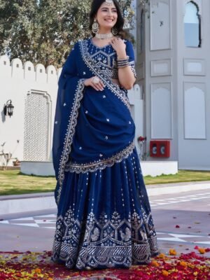 RaniPink BlueVichitra Lehenga Choli