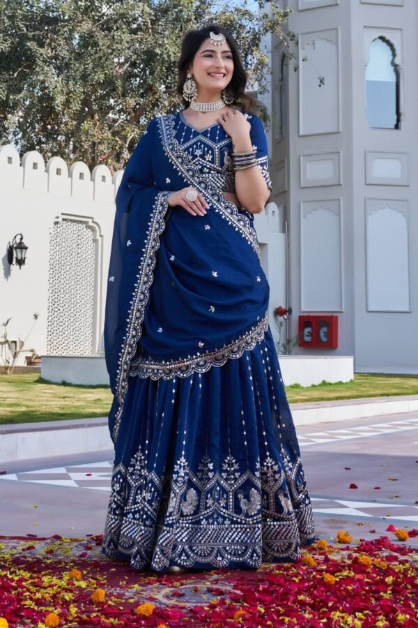 RaniPink BlueVichitra Lehenga Choli