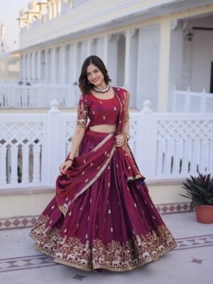 Wine Fendi Silk Lehenga Choli1