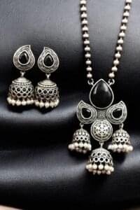 India’s Trusted Online Fashion Store for Ethnic & Western Wear 67 Silver Look-Alike Jhumka Necklace Set