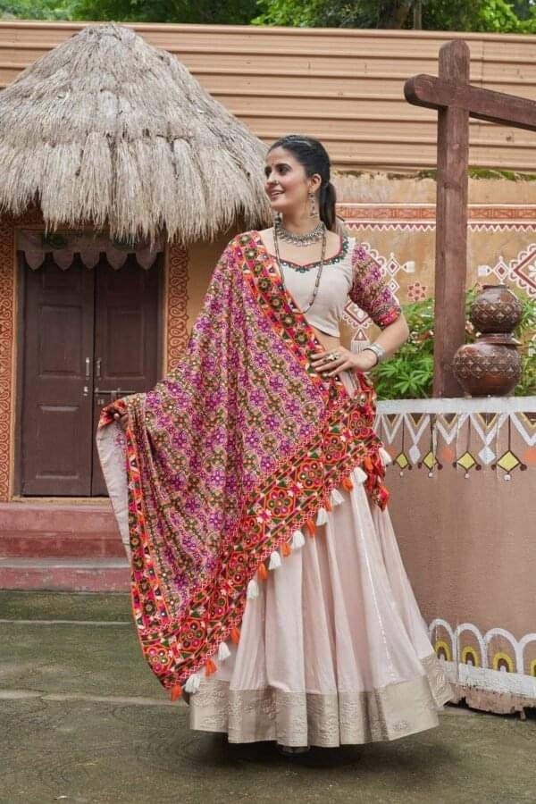 M.jpg Beige Viscose Rayon Navratri Chaniya Choli