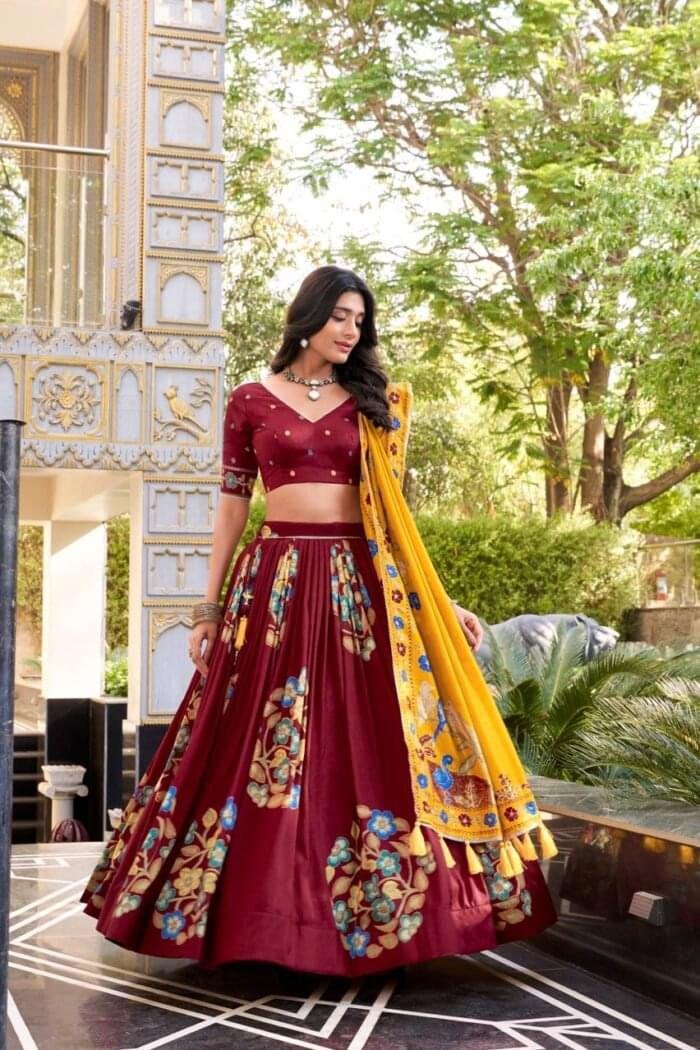 India’s Trusted Online Fashion Store for Ethnic & Western Wear 93 Tussar Silk Lehenga Choli for Women – Printed & Foil Work My Fashion