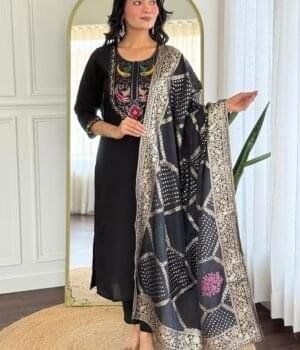 India’s Trusted Online Fashion Store for Ethnic & Western Wear 105 Black Kurti with Pant Dupatta