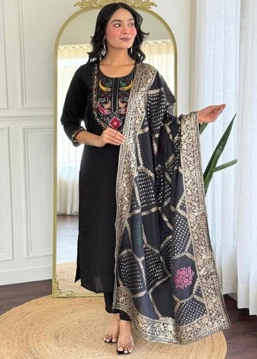 India’s Trusted Online Fashion Store for Ethnic & Western Wear 129 Black Kurti with Pant Dupatta